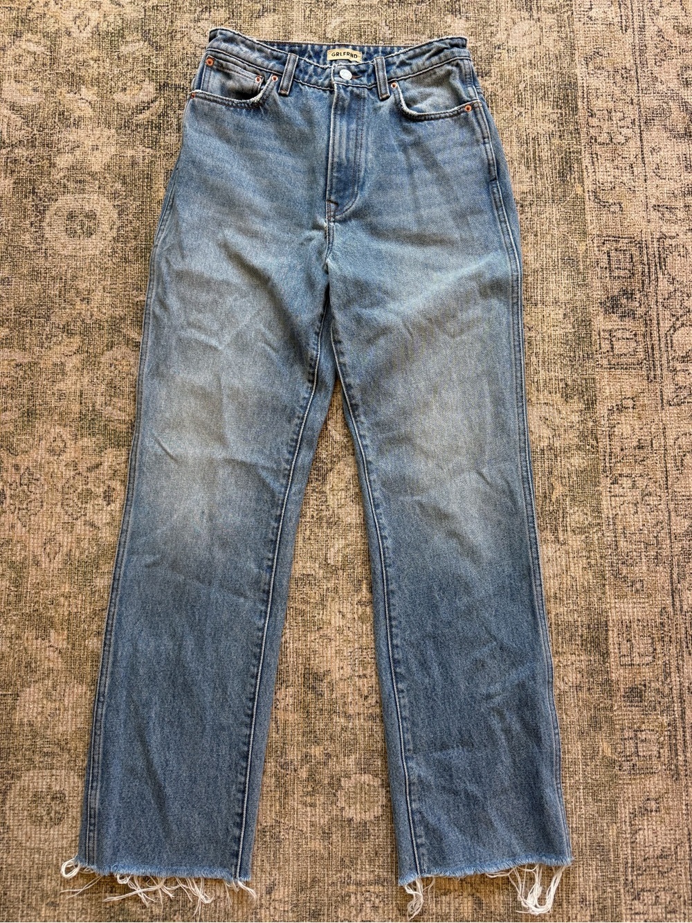 GRLFRND Straight Leg Distressed Denim Jeans High Waist FLAW